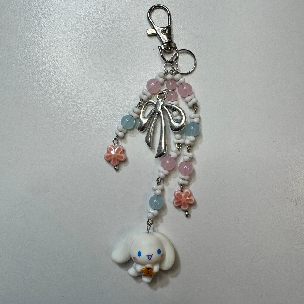 “Sweet Bunny Bow” Cinnamoroll-Inspired Charm  Handmade  - Keychain Beaded Dangle